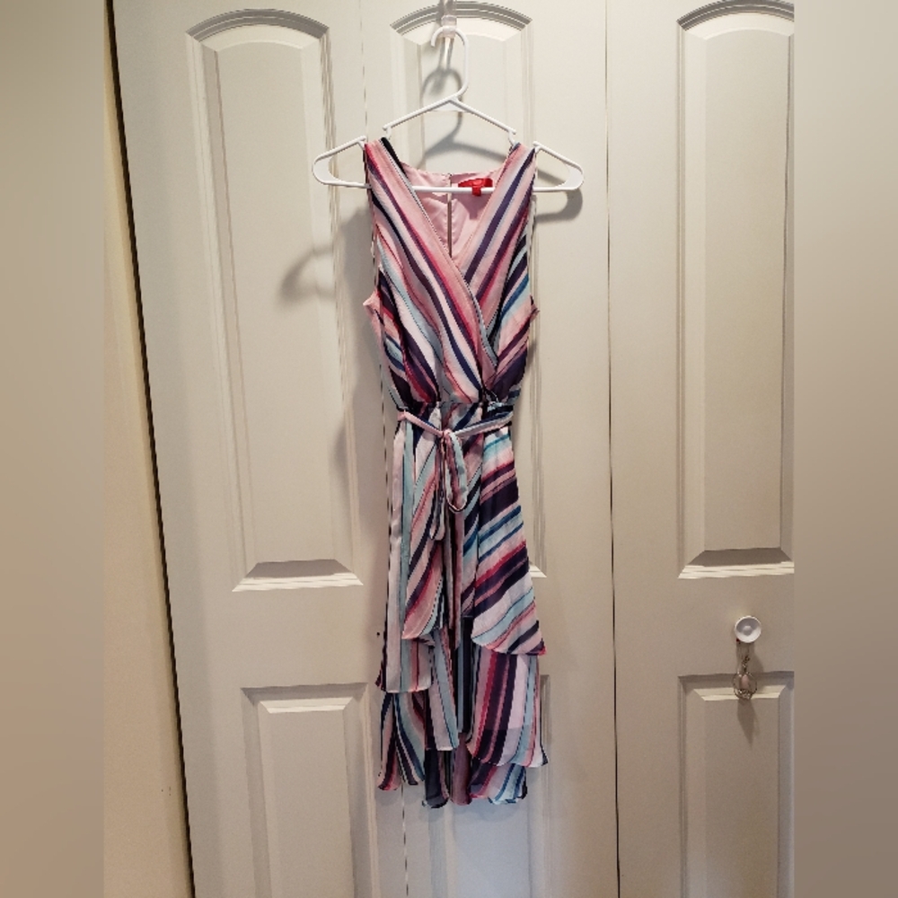 Jennifer Lopez Women's Sleeveless Dress Layered Pastel Striped Size S